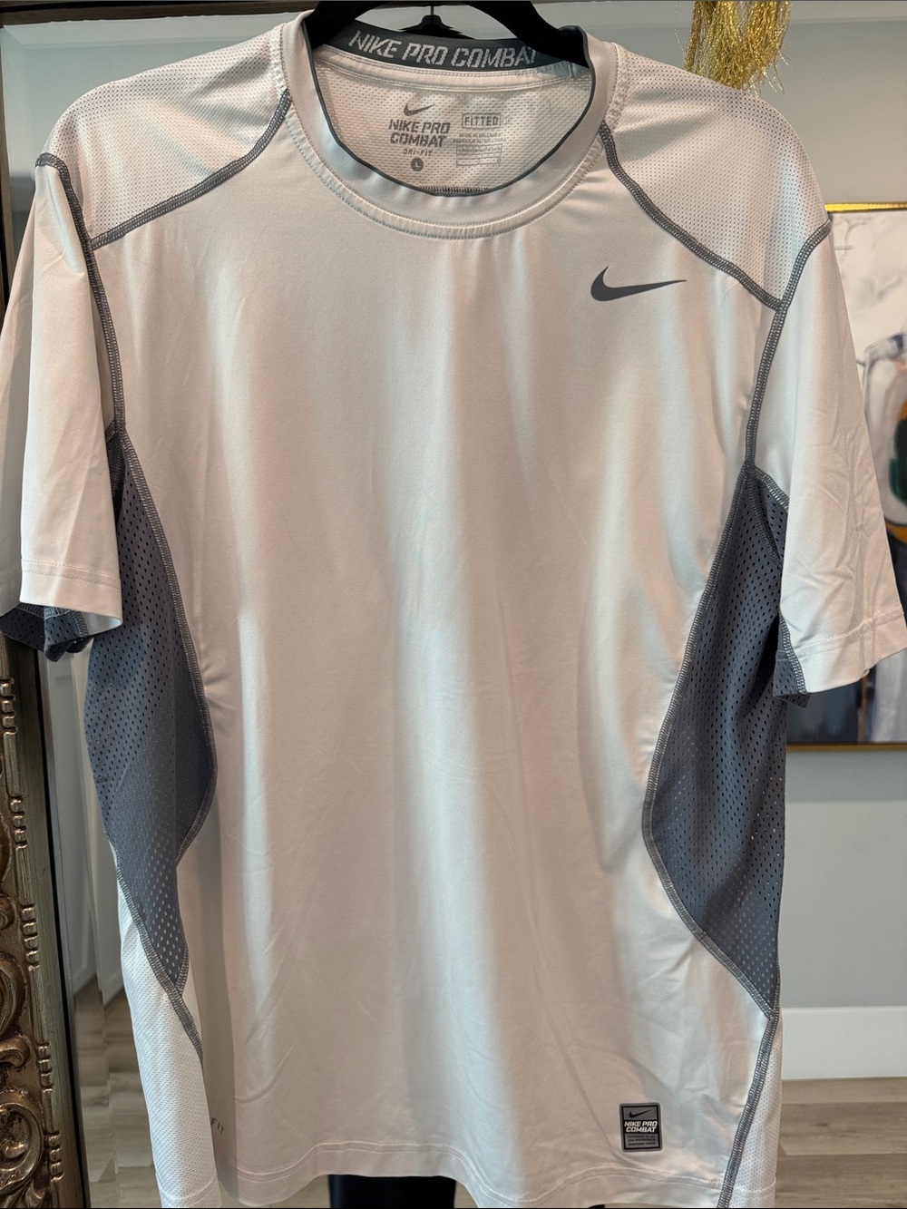 Nike White and Gray Short Sleeve Dri-FIT Tee